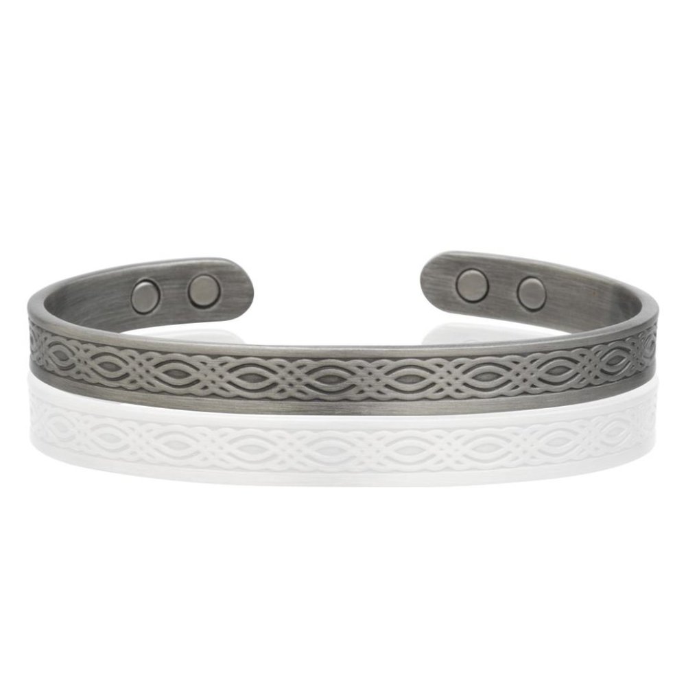 Antique Silver Magnetic Bracelet Cuff Bangle Braided Design Therapy Bracelet